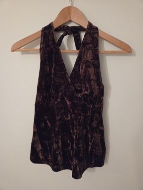Le Château Velvet Halter V-Neck Camisole in Dark Brown